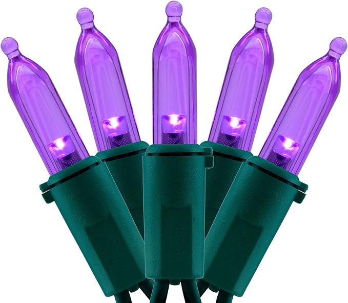 YULETIME 200 Count Purple LED Christmas Lights, 66 Feet Green Wire UL Certified Commercial Grade Holiday String Light Set (Purple)