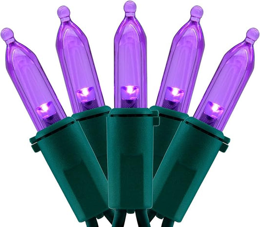 YULETIME 200 Count Purple LED Christmas Lights, 66 Feet Green Wire UL Certified Commercial Grade Holiday String Light Set (Purple)