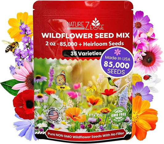 NatureZ Edge Wildflower Seeds Mix – 2 Oz, 85,000 Seeds, 35 Variety Perennial & Annual Flower Seeds to Plant Outside, Bulk Wildflower Seeds, Wild Flower, Semillas de Flores