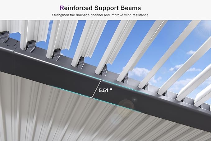 PURPLE LEAF Louvered Pergola 11' x 18' Outdoor Aluminum Pergola with White Adjustable Rainproof Roof Grey Frame Hardtop Gazebo for Patio Deck Garden