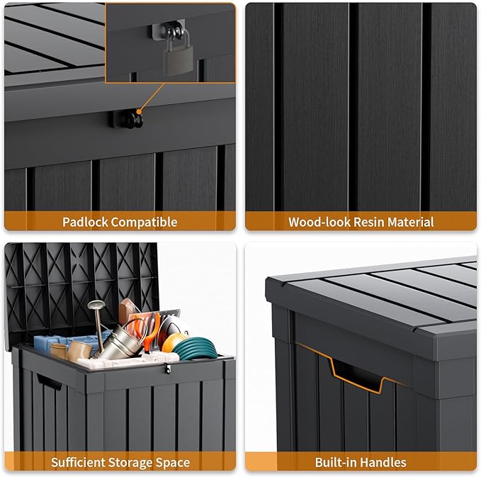 50 GallonOutdoor Storage Box,Resin Deck Boxes Waterproof, IndoorOutdoor Bin for Package Delivery, Patio Cushions, Gardening Tools, Lockable, UV Resistant