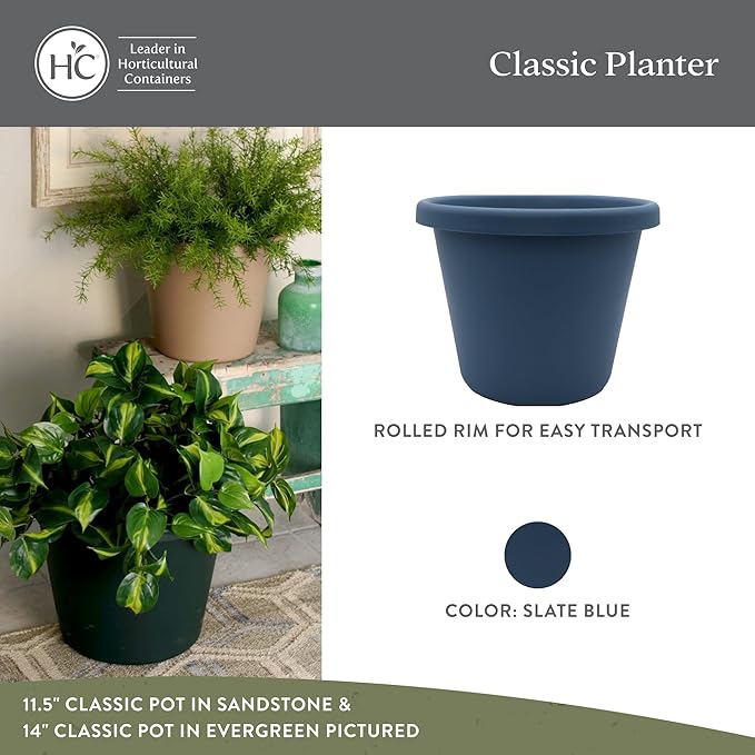 The HC Companies Classic Round Plastic Plant Pot w/Rolled Rim - Lightweight & UV Resistant Flower Pot for Herbs & More - Outdoor & Indoor Plant Pots w/Drainage (24 inch Slate Blue, Pack of 2)