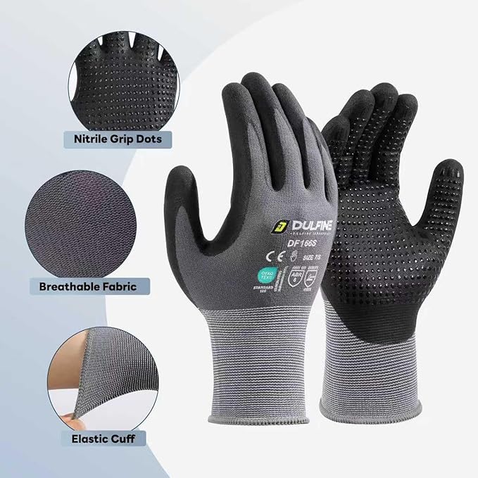 DULFINE Work Gloves for Men & Women,6 Pairs Pack,Touchscreen MicroFoam Nitrile,Ideal for General Purpose,Home Improvement