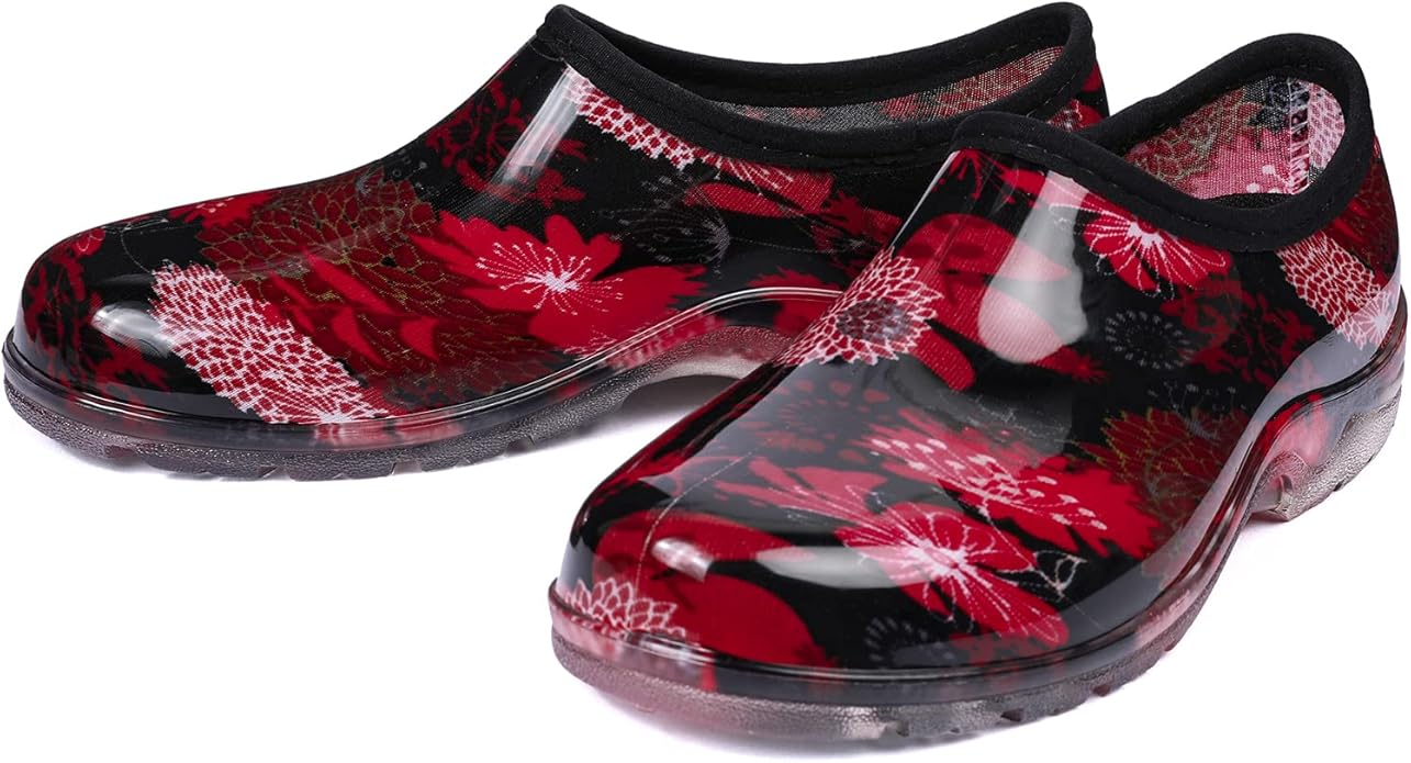 DKSUKO Waterproof Garden Shoe for Women Outdoor Slip-On Rain Boots Short Ankle Work Shoes and Garden Clogs with Comfort Insole