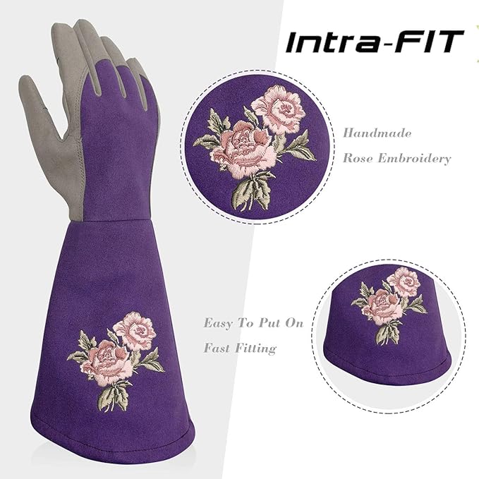Rose Pruning Gloves Thorn Resistant, Embroidery Gardening Gloves with Extra Long Forearm Protection