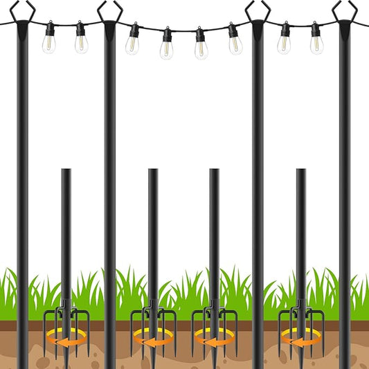4 Pack 10 FT String Light Poles,Metal with Fork Lights Poles for Outdoor String Light, Rustproof Heavy Duty for Outside Garden,Patio,Wedding,Backyard,Deck,Party