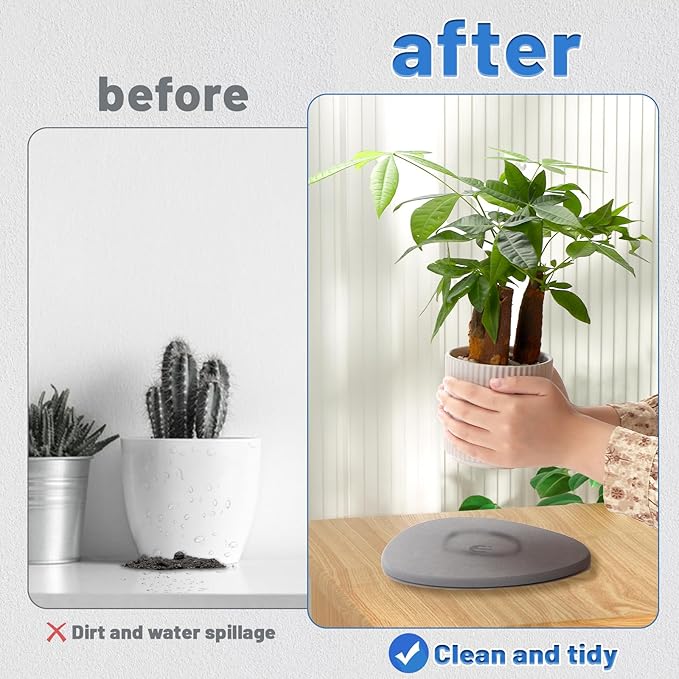 Elfcool Plant Saucer Quick Dry Absorbent Flower Pot Saucer Dirp Tray Diatomaceous Earth Mat for Indoor Outdoor Plants (8''-Dark Grey-2pack)