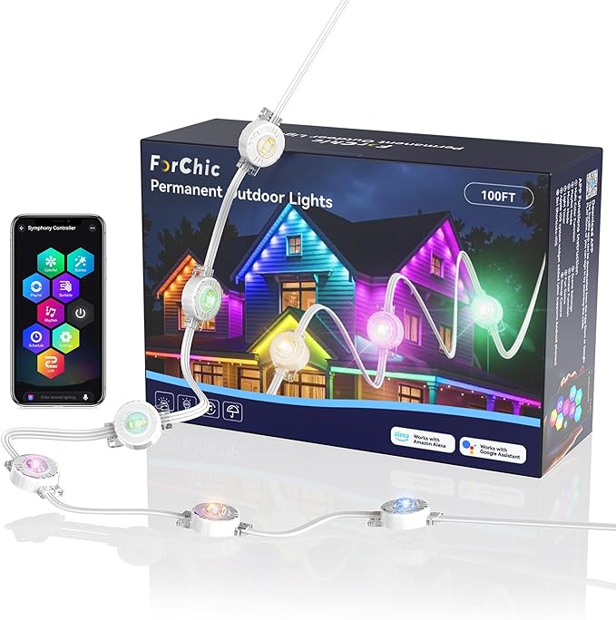 Permanent Outdoor Lights, 100ft RGBICWWPW Christmas Lights with 72 Triple-LED, IP67 Waterproof, 45lm Tunable White for Christmas Decorations, Daily and Holiday, Works with Alexa, Google Assistant