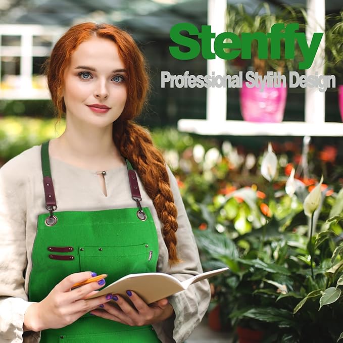 Kitchen Apron, Work Apron, Canvas, Multiple Pockets, Gardening, Painting, BBQ, Artist, Carpenter, Sizes M to XXL, Green