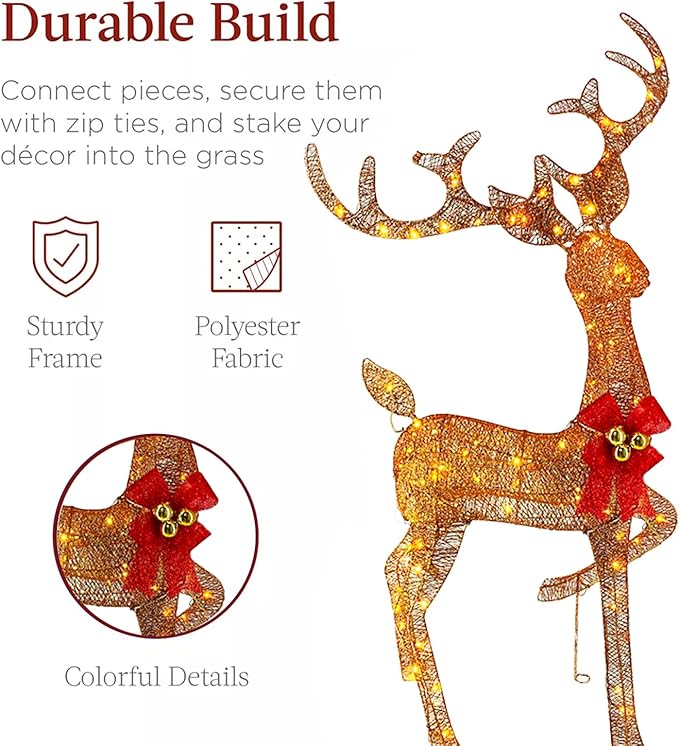 Light Up Christmas Reindeer Outdoor Decor, 240 LED 3-Piece Lighted Family Deer Set. Weatherproof Christmas Yard Reindeer Decoration with Stakes for Outside, Lawn, Garden, Patio, Indoor