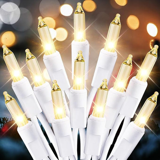 Christmas Lights Clear White 70 Count Incandescent Light UL Certified Connectable Christmas Tree Lights with White Wires for Indoor Outdoor Xmas, Wedding, Holiday, Party, Home Decorations