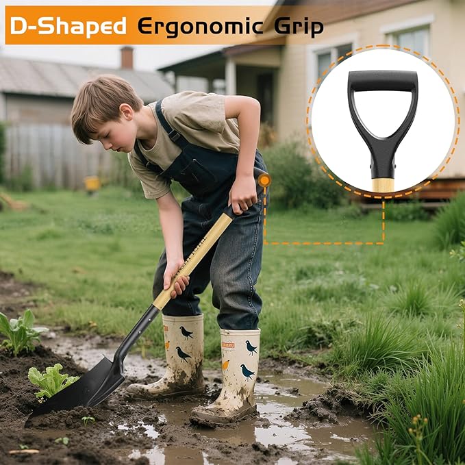 HIGHLIGHT Spade, Heavy Duty Gardening Shovel, Garden Shovel 41 inch for Digging, Round Shovel with D-Handle, for Garden,Beach, Snow, Fiberglass Handel, Wood