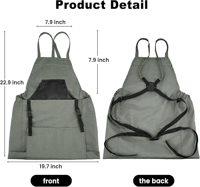 Gardening Apron, Garden Apron with Quick Release Pockets,Water Resistant Oxford with Adjustment Cross Strap,Farm Work