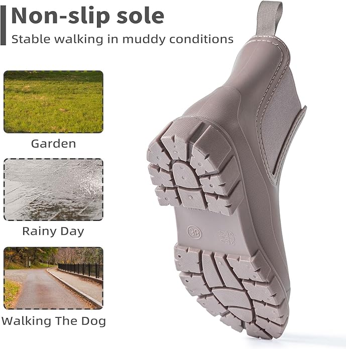 Drecage Womens Rain Boots Waterproof Rubber Garden Shoes Short Ankle Chelsea Boots Slip-Resistant