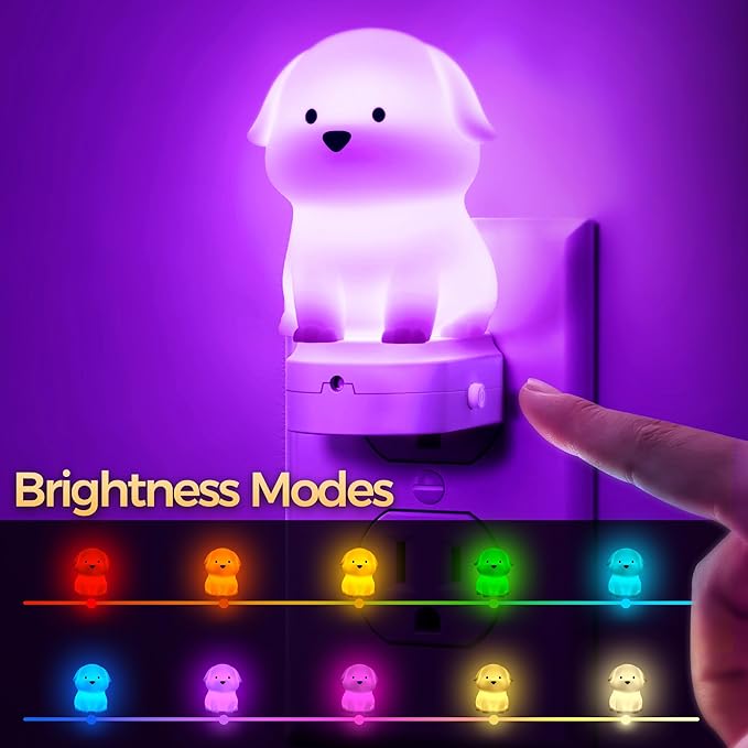DORESshop LED Night Light for Kids[2 Pack], 3D Cute Puppy Night Lights Plug into Wall with Dusk to Dawn Sensor, RGB+Soft White 3000K Dog Night Light, Christmas Birthday Gift for Kids, Room Decor