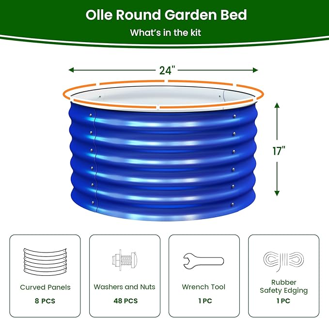 Olle Metal Raised Garden Bed, 17" Tall Twin Round Raised Garden Bed, Garden Boxes Outdoor Raised Bed Kit, Galvanized Planter Boxes Garden Planters for Outdoor Plants, Cobalt Blue 24" X 17"