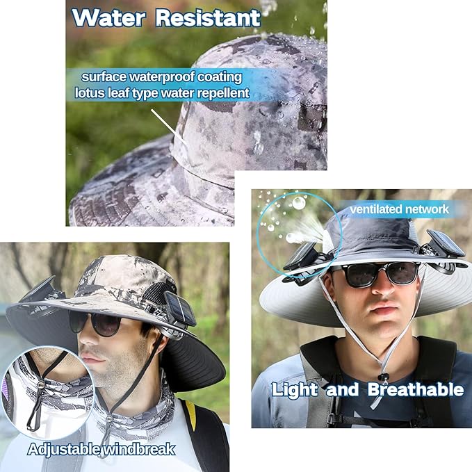 Wide Brim Sun Hat with Solar Fan, Solar Fan Hat, Men Sunscreen Sun Hats with Fans, SolarFan Outdoor