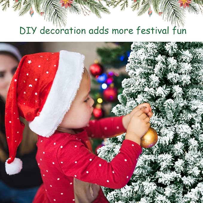 Happygrill 6FT Pre-lit Artificial Hinged Christmas Pine Tree Snow Flocked Christmas Tree with Solid Metal Stand Flexible Branches Traditional Festival Decoration Tree