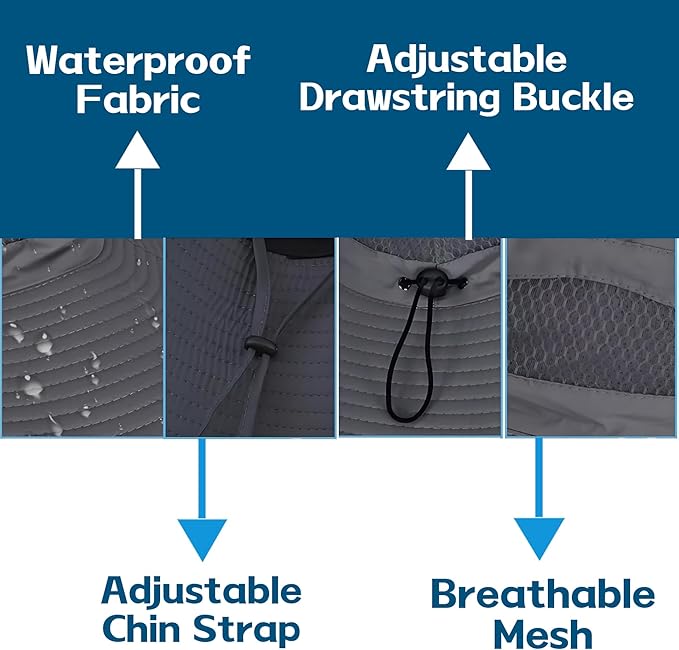 Solar Fan Hat Breathable Wide Brim Sun Hat for Men Women Sun Bucket Fishing Hats with 2 Solar Fan UPF 50+ Outdoor