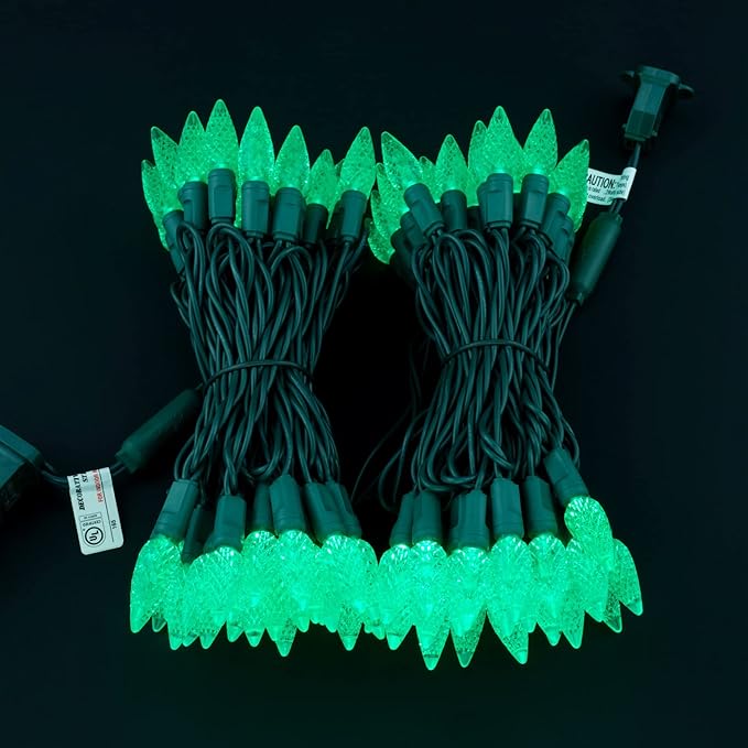 YULETIME Green C6 Strawberry LED Christmas Lights, 33 ft 100 Count 4" Spacing One-Piece High Waterproof UL Certified String Light (Green)