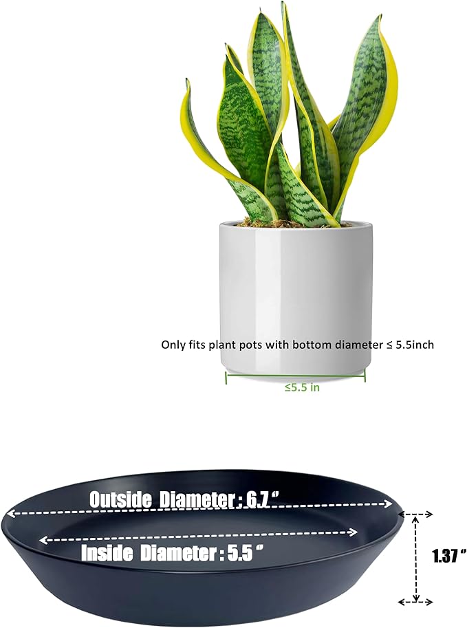 Plant Saucer Tray of 2 Pack 6 Inch, 7 inch (6.7 Inch) Plant Saucer Tray, Heavy Duty Glazed Ceramic Plant Saucers for Indoors & Outdoor, Flower Plant Water Trays for Pots Planter