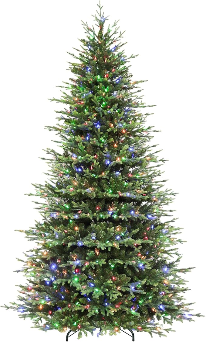 Hykolity 9ft Pre-lit Artificial Christmas Tree, 600 Color Changing LED Lights, 5149 PE&PVC Realistic Branch Tips, Metal Stand and Hinged Branches, 10 Modes