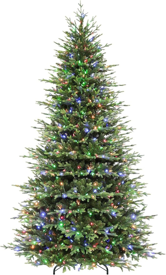 Hykolity 9ft Pre-lit Artificial Christmas Tree, 600 Color Changing LED Lights, 5149 PE&PVC Realistic Branch Tips, Metal Stand and Hinged Branches, 10 Modes