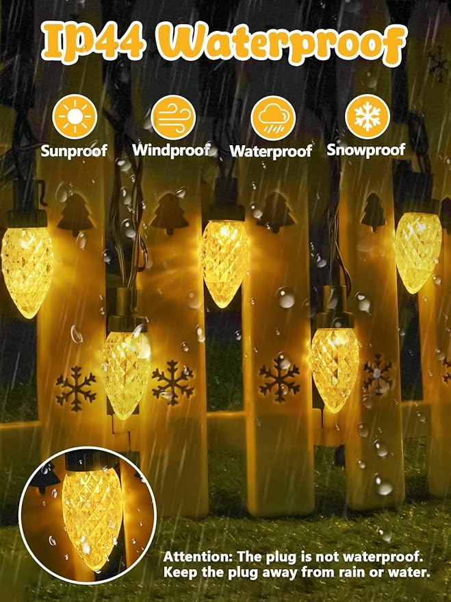 2-Pack C9 Christmas String Lights Plug in, 66 FT 100 LED Christmas Lights Connectable with 8 Modes & Timer, Waterproof Fairy Twinkle Light Indoor Outdoor for Xmas Tree Yard Decorations (Warm White)