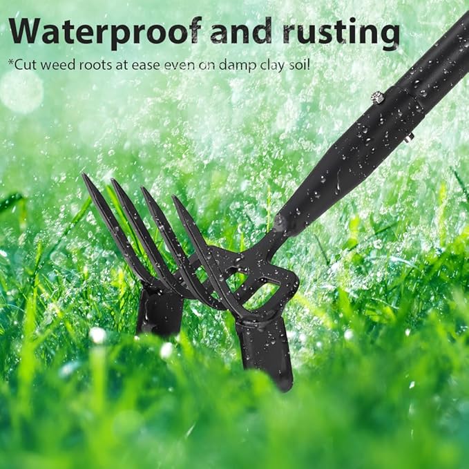 Upgraded Hula Hoe and Garden Hoe, Stirrup Hoe with Adjustable Handle for Weeding Digger loosening Soil Metal Garden Cultivator Hula Hoe with Rake Tiller Cultivator (30-73 Inch)