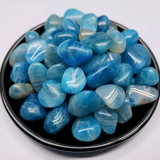 Polished Blue Apatite Crystals - 10 oz, 0.5" Handpicked Natural Tumbled Gemstones Rocks, Pebbles for Reiki, Chakra, Healing Home Decor