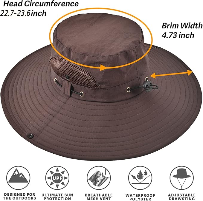Wide Brim Fishing Sun Hat for Men Women, UPF 50+ Waterproof Bucket Boonie Hat Hiking Camping Safari Garden Beach