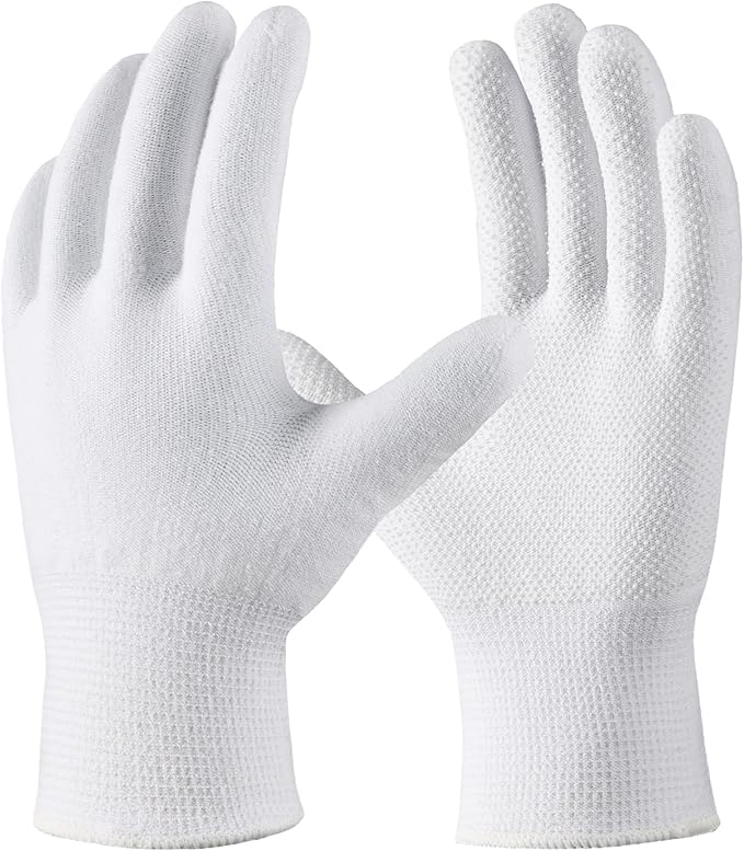 COOLJOB 12/60 Pairs Cotton Work Gloves with Non-Slip Grip Dots, Breathable Lightweight Gloves for Construction Gardening