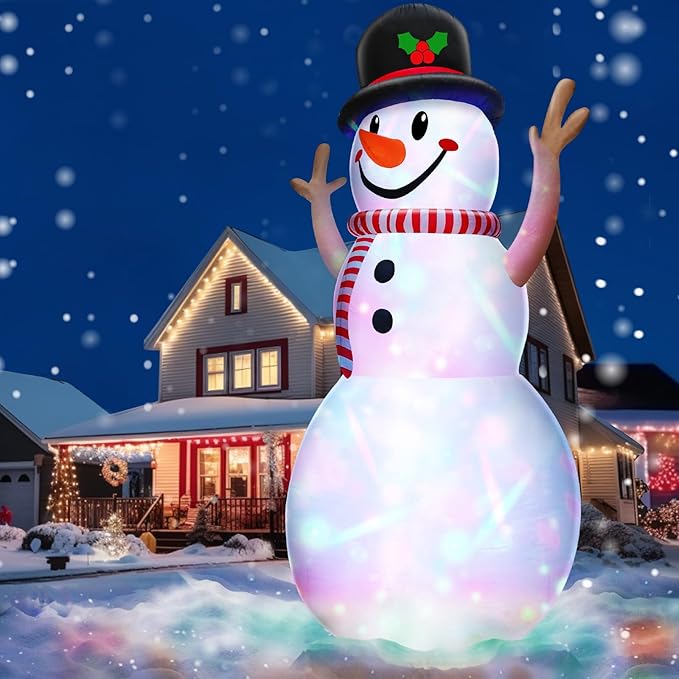 14 Ft Huge Christmas Inflatable Snowman with Rotating Colorful Lights Hat & Scarf Christmas Decorations Outdoor with Build-in LED Lights Xmas Blow Up Yard Decor for Lawn Garden Holiday