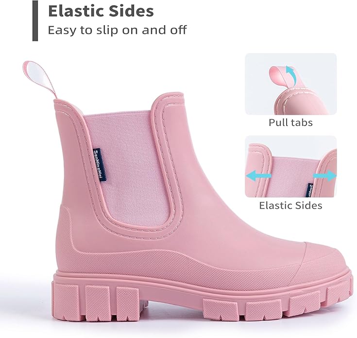 Drecage Womens Rain Boots Waterproof Rubber Garden Shoes Short Ankle Chelsea Boots Slip-Resistant