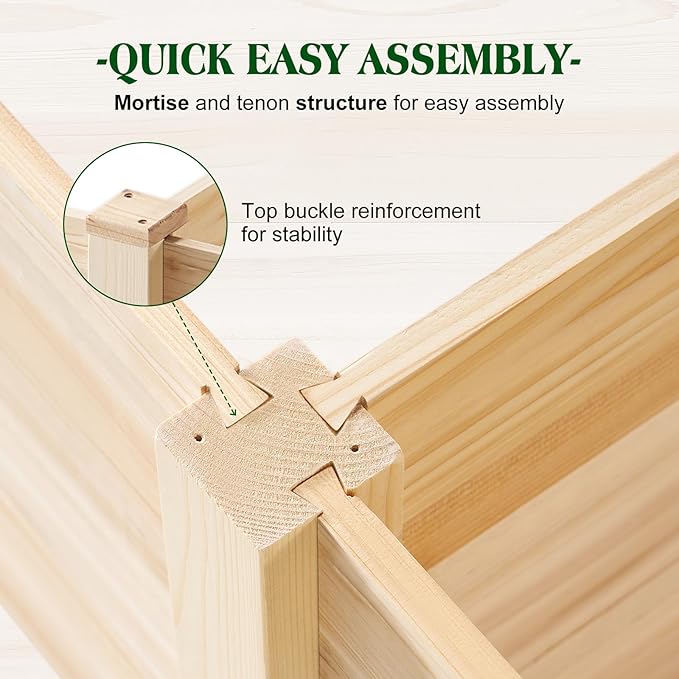 SPECRAFT 8x4 Ft Wood Raised Garden Bed, Durable 15 Inch Depth Planter Box for Vegetables, Herbs, and Flowers, Ideal for Outdoor Gardening with Open Base