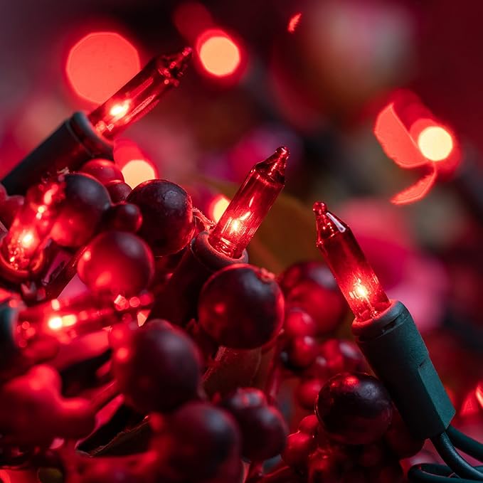 YULETIME 200 Red Christmas Lights, Pack of 2 Strands of 21 ft 100 Count UL Certified Incandescent Mini String Light (Red - Green Wire)