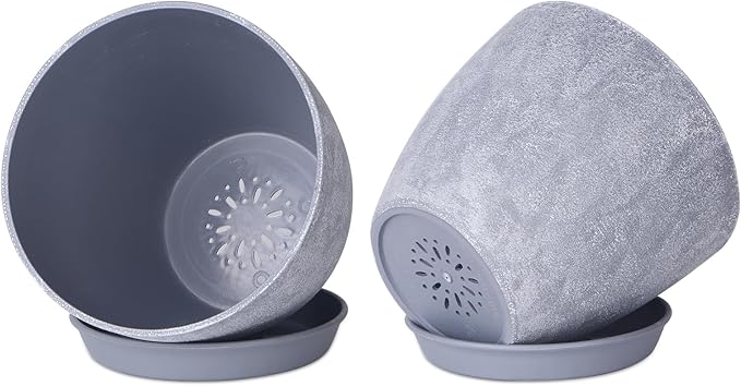 Set of 8 Plastic Planter, 10/9/8/7.5/6.5/5.7/5/4inch Plastic Planter, Flower Pot Indoor Decorative Large Plant Pot, Plant Pots Indoor with Drainage and Saucer for All House Plants (Set of 8)