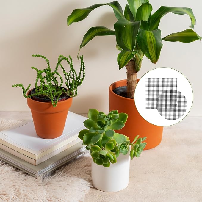 50pcs Flower Pot Hole Mesh Pad 4 Inch Round/Square Polyethylene Bonsai Mesh Drainage Screens Garden Drainage Mesh Plant Pot Bottom Mesh Keep Soil from Flowing Away