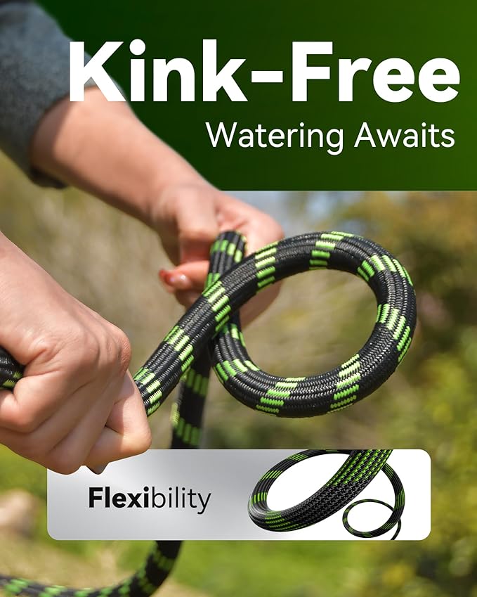 RAINPOINT Metal Garden Hoses for Yard 100 ft - No-kink 304 Water Hose 100ft with 10 mode Nozzle - Brass Connection, Swivel Handle, Flexible Hose,Lightweight, Puncture