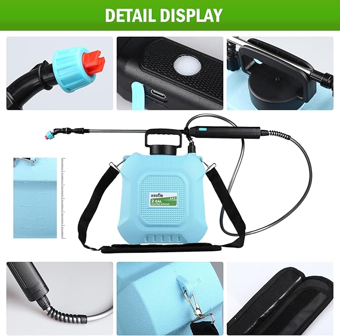 Battery Powered Sprayer 2 Gallon, Electric Sprayer with Retractable Wand & 4 Mist Nozzles & USB Rechargeable Handle, Water Spray Pump Sprayers for Planting Lawn Yard Garden