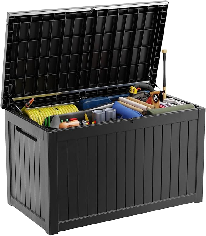 230 Gallon Waterproof Outdoor Storage Box,Large Resin Deck Box,Lockable Outside Storage Box Container for Patio Furniure,Garden,Pool Tools (230 Gallon,Black)