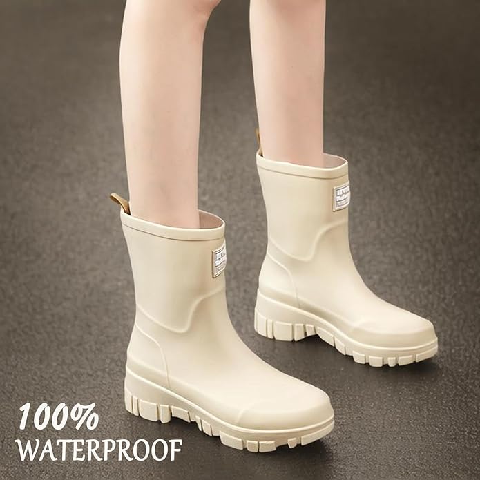 Nutropa Waterproof Mid Calf Women Rain Boots Lightweight Comfortable Wide Calf Garden Shoes