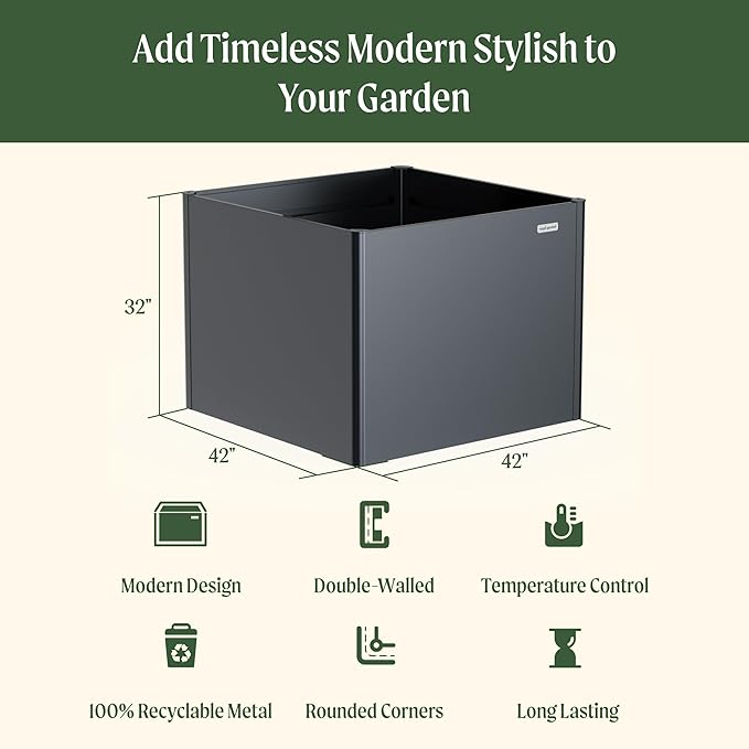 Vego garden 32" Extra Tall Raised Garden Bed, 42" x 42" Modern Raised Garden Beds Kit, Metal Planter Box for Vegetables Flowers Fruits, Midnight Blue