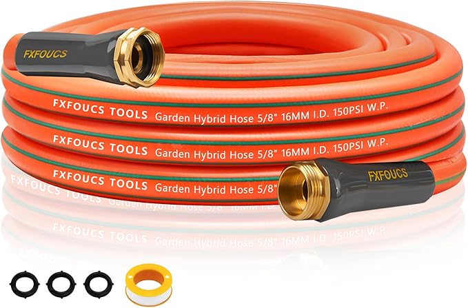 Heavy Duty Garden Hose – 5/8 Inch Flexible, Lightweight Hybrid Hose with 600 PSI Burst Pressure, Swivel Handle, and Durable Copper Male/Female Fittings (Orange, 25FT)