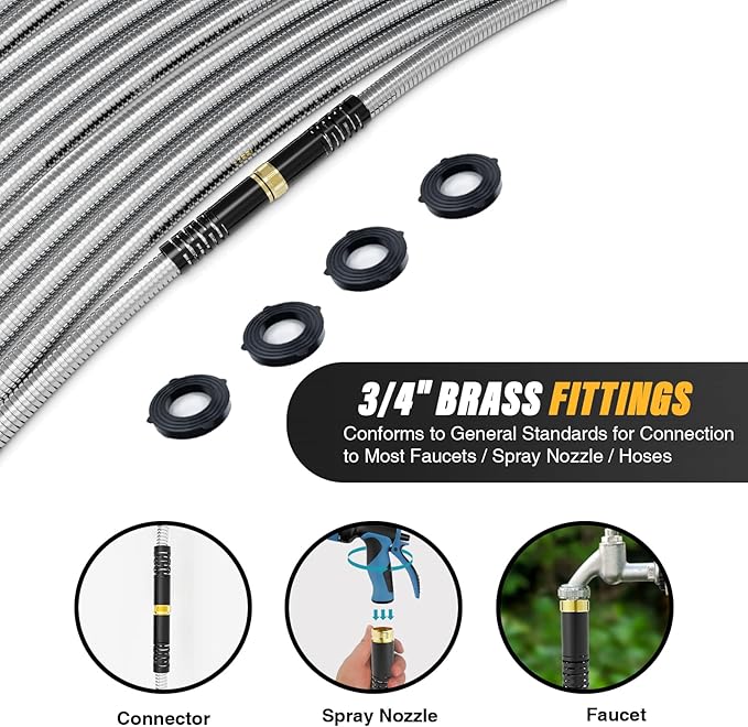 Lefree Garden Hose 100ft, Metal Garden Hose, Flexible Water Hose with 10-Function Nozzle, Stainless Steel Heavy Duty Hose, Crush Resistant, Leak Proof, No Kinks Garden Hoses for Yard, Outdoors, Rv