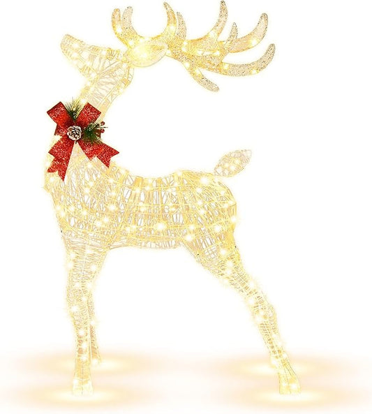 Tangkula 4.4 FT Christmas Lighted Reindeer, Outdoor Yard Christmas Decorations with 120 LED Lights, Artificial Xmas Décor with Stakes and Zip Ties, Indoor/Outdoor Festive Holiday Decoration
