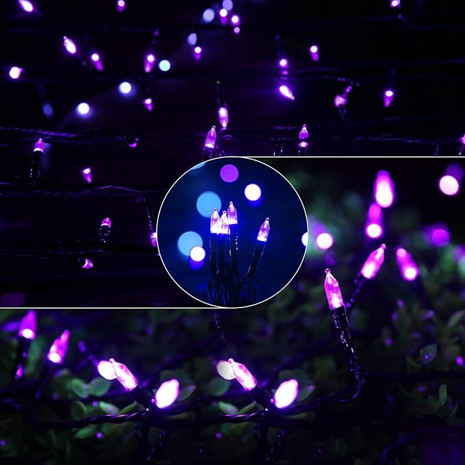 Minetom Halloween String Lights Outdoor, 98 Feet 300 Led Christmas Lights with 8 Lighting Modes for Halloween Party Christmas Xmas Tree Lights Decor(Purple)