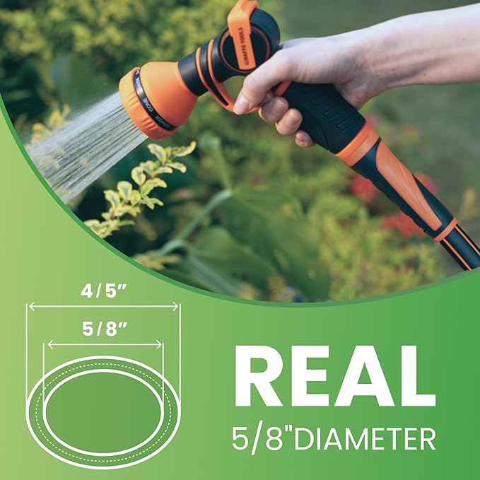 Giraffe Tools 100Ft 5/8" Garden Hose Set with 10-Pattern Spray Nozzle, Quick Connect Adapters & Splitter, for Lawn Care, Car Washing, Bed Garden Water Hose