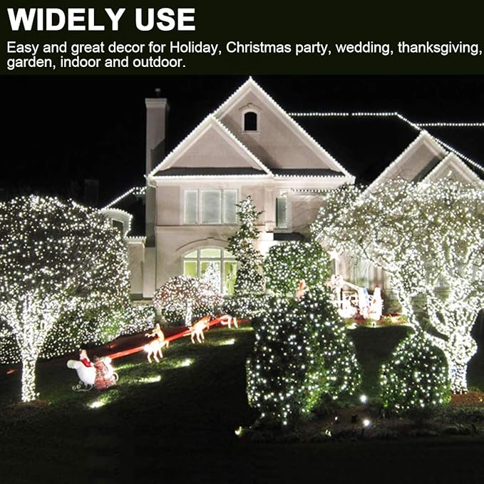 Decute 800LED 272ft Christmas String Lights UL Certified 8 Modes, Waterproof Outdoor Indoor Twinkle Starry Light for Christmas Tree Patio Garden Party Decor, Cool White