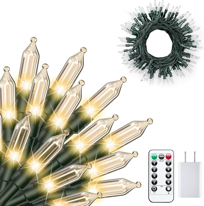 Minetom LED Christmas Lights for Indoor,39 FT 100 LED Christmas Tree Lights with Remote, USB Plug, Adapter, Warm White Mini String Light for Garland Wreath Home Garden Holiday Party Decorations